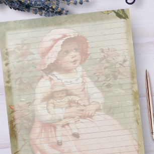Wide Ruled Paper Cute Vintage Girl with Doll Notepad
