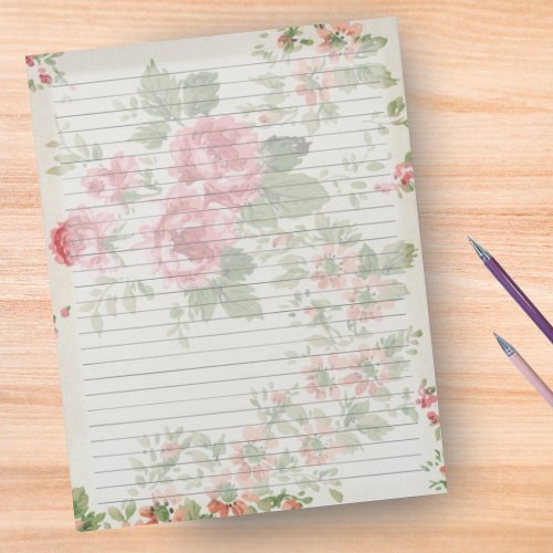  Wide Ruled Retro Victorian Roses Mid Century Notepad