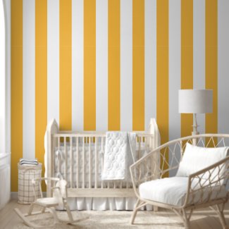 Wide Saffron Mango, Butterscotch and White Stripes