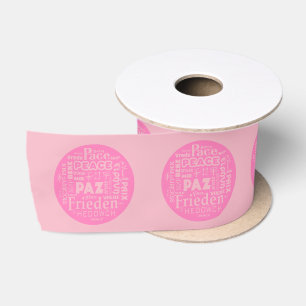 Wide Satin pink Ribbon Multi language peace