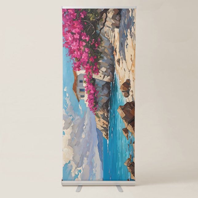 Wide Seascape Mediterranean Quiet Beach Retractable Banner (Front)