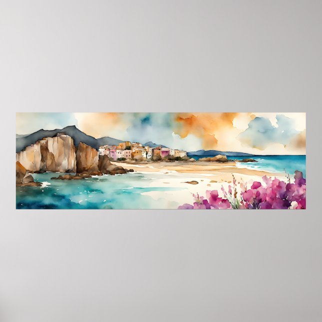 Wide Seascape Mediterranean  Village by Sea      Poster (Front)