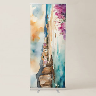 Wide Seascape Mediterranean Village by Sea Retractable Banner