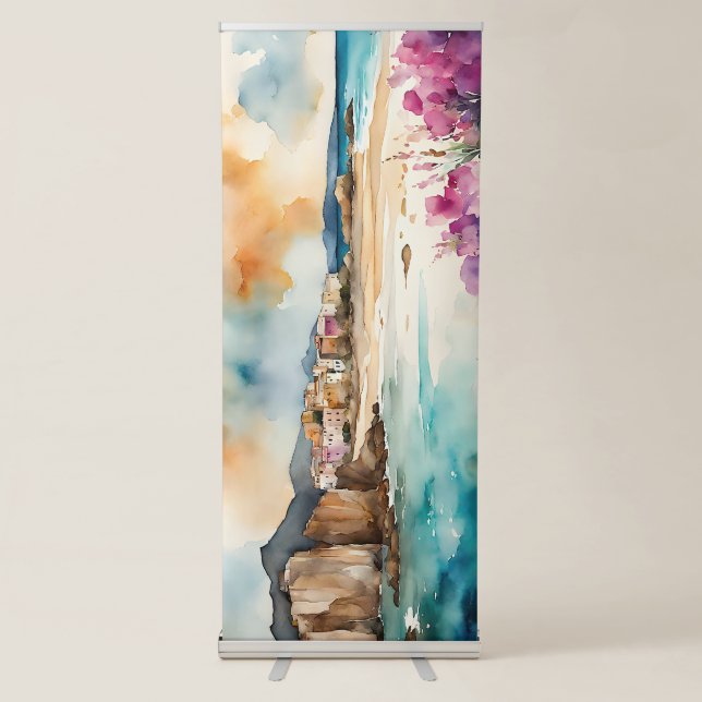 Wide Seascape Mediterranean  Village by Sea      Retractable Banner (Front)