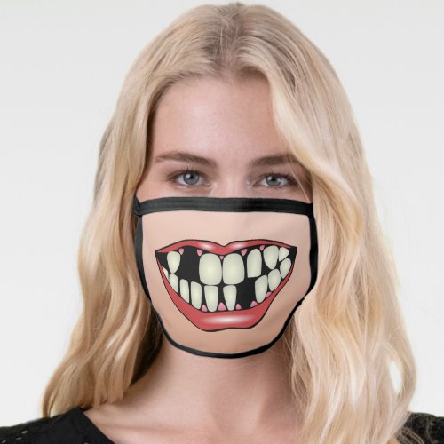 Wide Smile Crooked Teeth Funny Mouth Lips Humor Face Mask