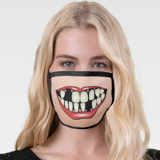 Wide Smile Crooked Teeth Funny Mouth Lips Humor Face Mask (Worn Her)