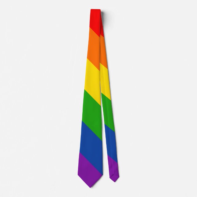 Wide-Stripe Rainbow LGBTQ+ Pride Flag, Gay Pride Neck Tie (Front)