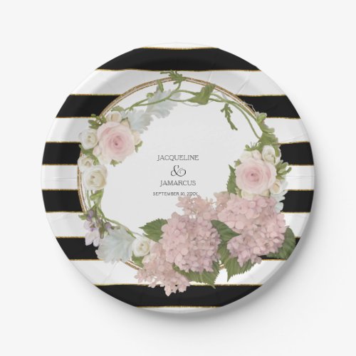 Wide Striped Hydrangea Floral Wreath Hand Painted Paper Plates