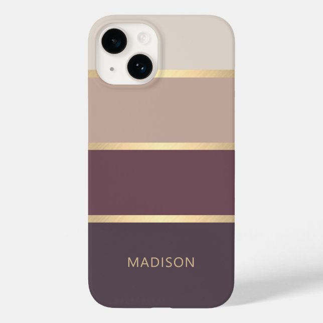 Wide Striped Modern Monogram Name Case-Mate iPhone Case (Back)