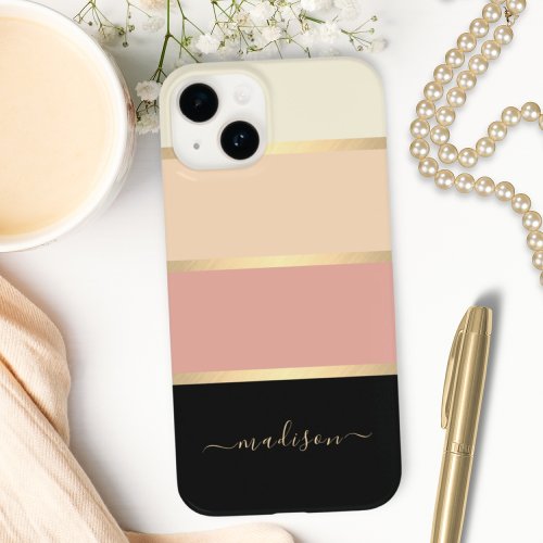 Wide Striped Modern Script Name Case_Mate iPhone 14 Case