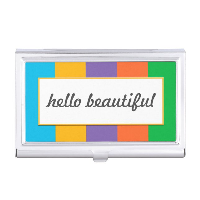 Wide Striped with "hello beautiful" Business Card Case (Front)