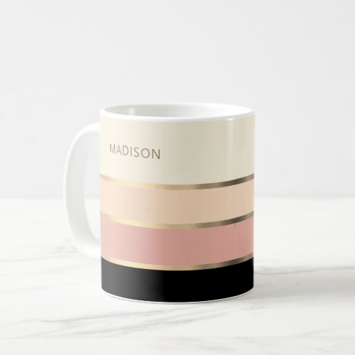 Wide Stripes Gold Monogram Name Feminine Coffee Mug