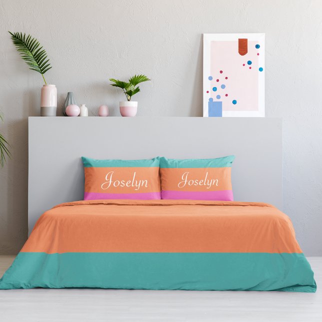 Wide Stripes Pink Orange and Blue Modern Duvet Cover (Creator Uploaded)