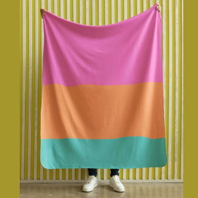 Wide Stripes Pink Orange and Blue Modern Fleece Blanket (Creator Uploaded)