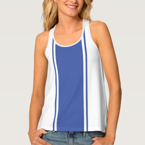 Wide Summer Blue Racing Stripes White Background Tank Top