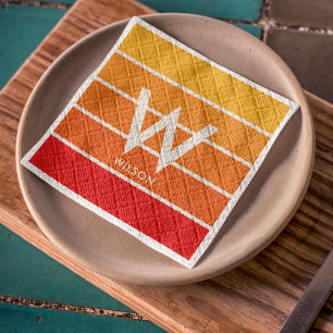 Wide Sunrise Striped Monogram Personal Party Napkins