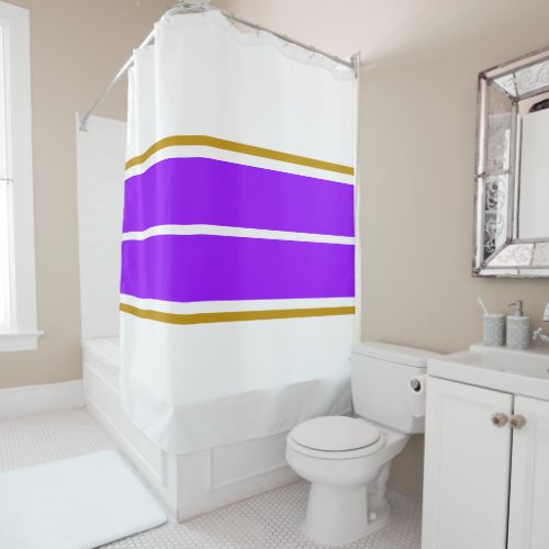 Wide Twin Bright Purple Racing Stripes On White Shower Curtain