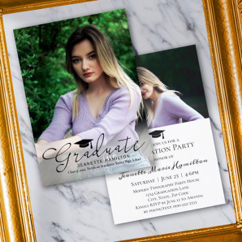 Wide Typography Script Front/back Photo Graduation Invitation by CustomInvites at Zazzle