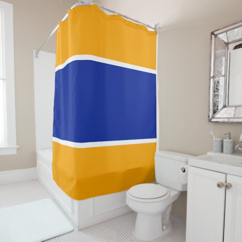 Wide Vibrant Royal Blue Bold Yellow White Stripes Shower Curtain