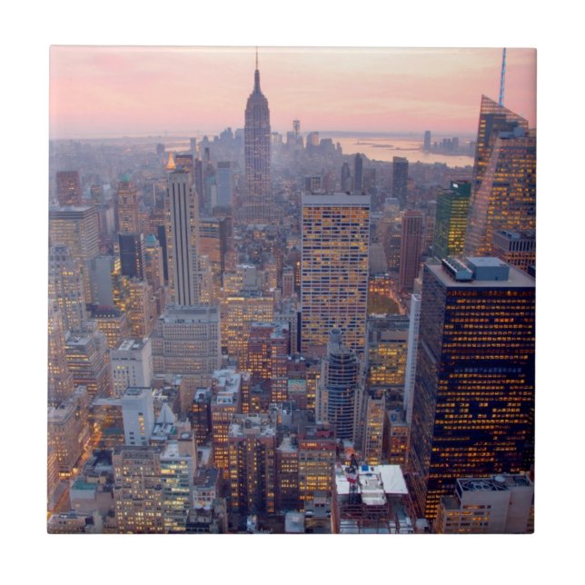 Wide view of Manhattan at sunset Ceramic Tile (Front)