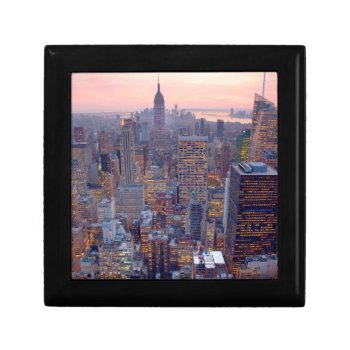 Wide View Of Manhattan At Sunset Keepsake Box by iconicnewyork at Zazzle