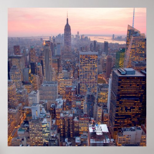 Wide view of Manhattan at sunset Poster