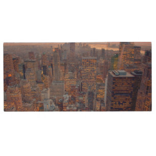 Wide view of Manhattan at sunset Wood Flash Drive