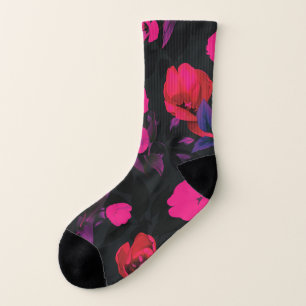 Wide vintage floral, stylized tulips pattern. socks