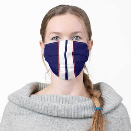 Wide White and Red Racing Stripe on Dark Blue Adult Cloth Face Mask