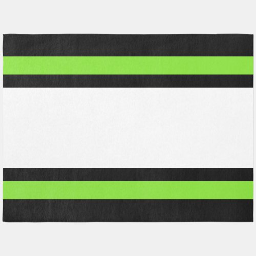 Wide White Lime Green Long Stripes On Bold Black Outdoor Rug