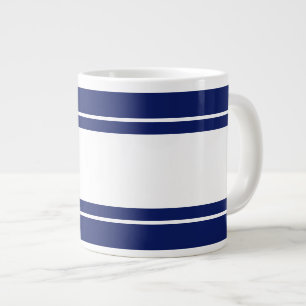 Wide White Nautical Racing Stripes On Navy Blue Giant Coffee Mug