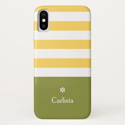 Wide Yellow Horizontal Stripes Green Name Daisy iPhone X Case