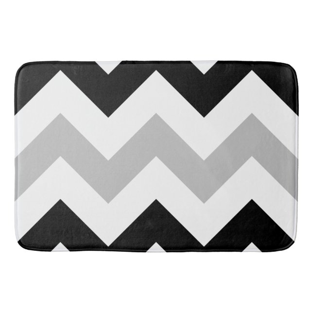 Wide Zigzag Pattern Black, Grey & White Bathroom Mat (Front)