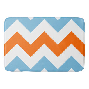 Wide Zigzag Pattern Orange White & Blue Bath Mat