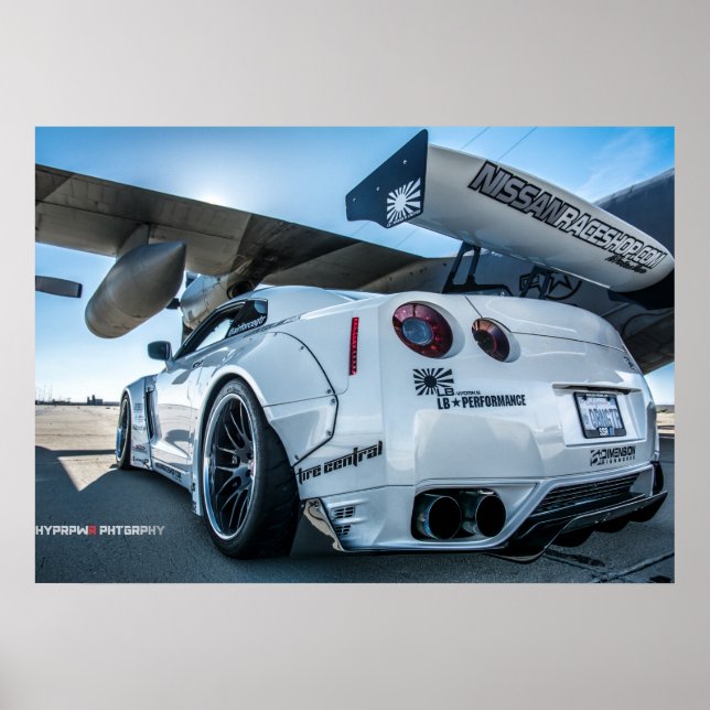 Widebody Nissan GT-R Libertywalk R35 with airplane Poster (Front)