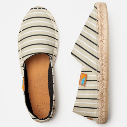 Widely Spaced Black and White Stripes on Natural Espadrilles