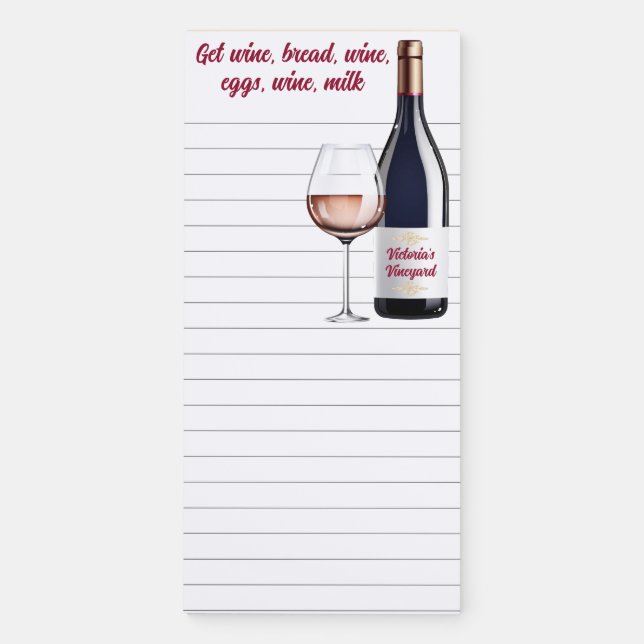 Wider-Rule Lined Funny Wine Shopping List   Magnetic Notepad (Front)