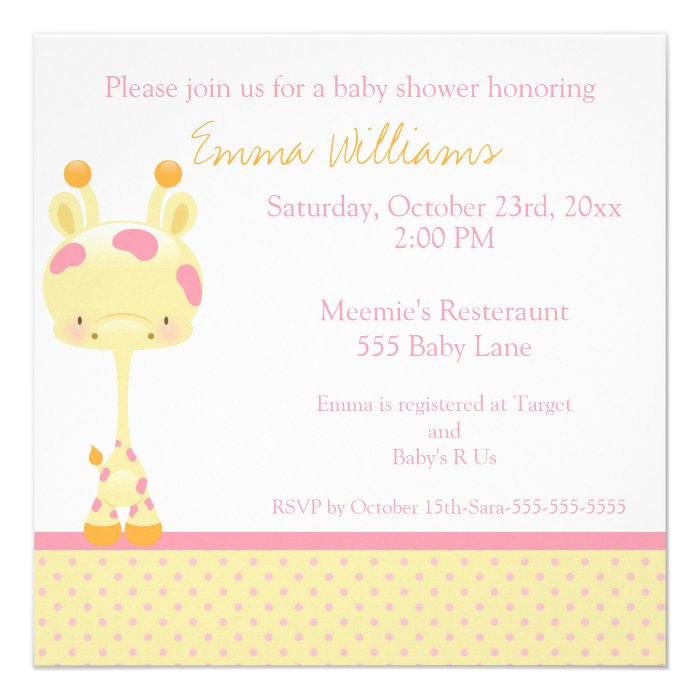 Widget Giraffe Baby Shower Invitation Girl