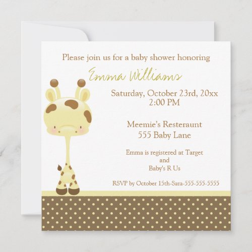 Widget Giraffe Baby Shower Invitation Girl/Boy