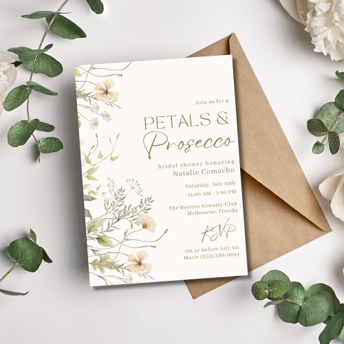 Widlflower Petals Prosecco Bridal Shower Party Invitation