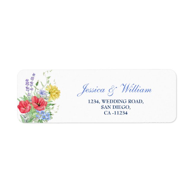 Widlfowers Watercolor Bouquet Wedding Label (Front)