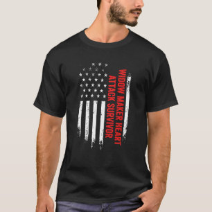 Widow Maker Heart Attack Survivor American Flag Re T-Shirt
