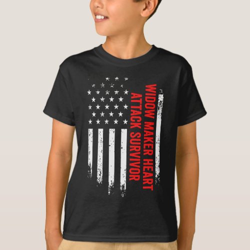 Widow Maker Heart Attack Survivor American Flag Re T_Shirt