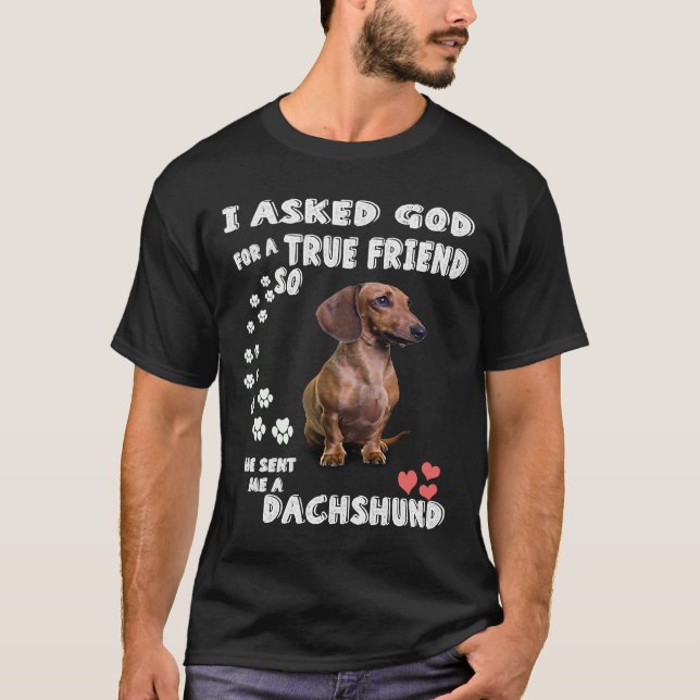 Wiener And Doxie Lovers  I Ask God For A True Frie T-Shirt (Front)