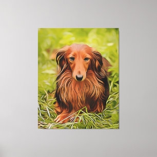 Wiener Brown Dachshund On Grass In The Garden Xmas Canvas Print