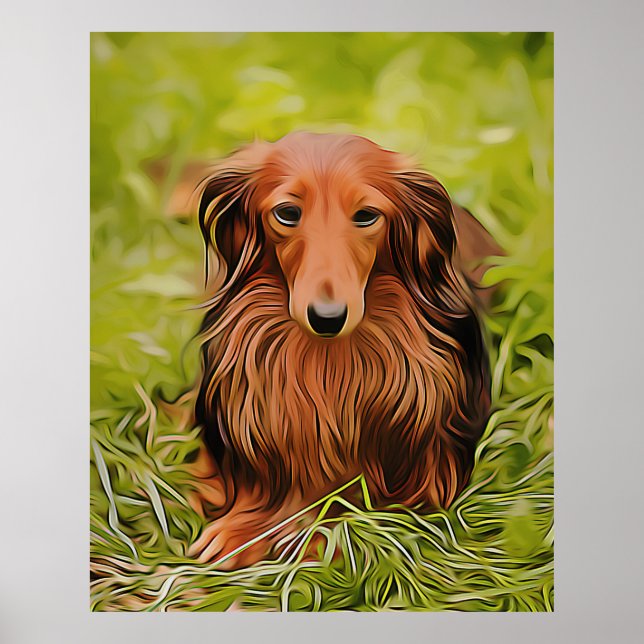 Wiener Brown Dachshund On Grass In The Garden Xmas Poster (Front)