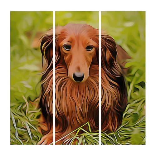 Wiener Brown Dachshund On Grass In The Garden Xmas Triptych