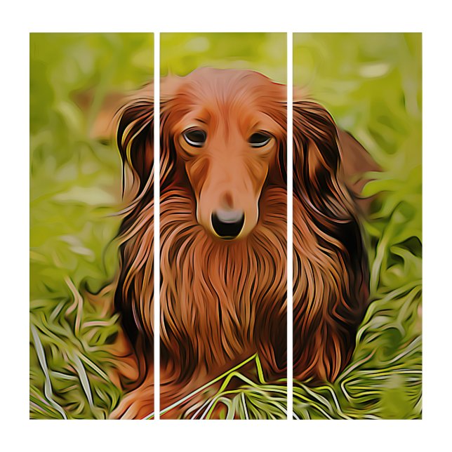 Wiener Brown Dachshund On Grass In The Garden Xmas Triptych (Front)