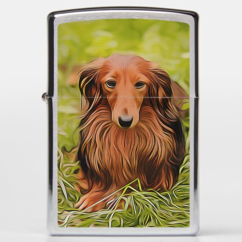 Wiener Brown Dachshund On Grass In The Garden Xmas Zippo Lighter