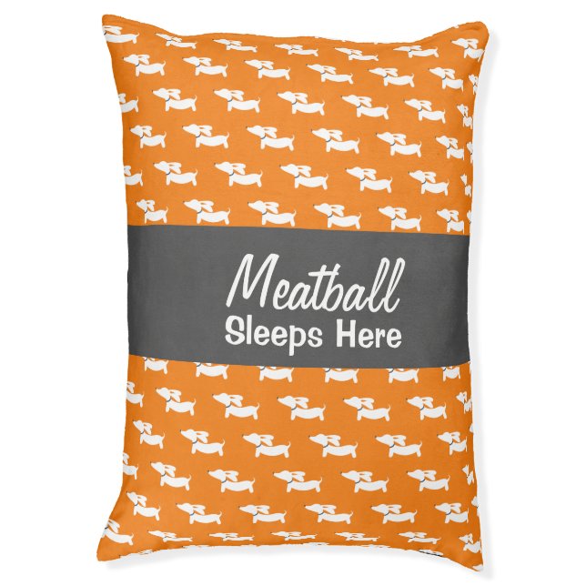 Wiener Dog Bed with Name and Text (Front Vertical)